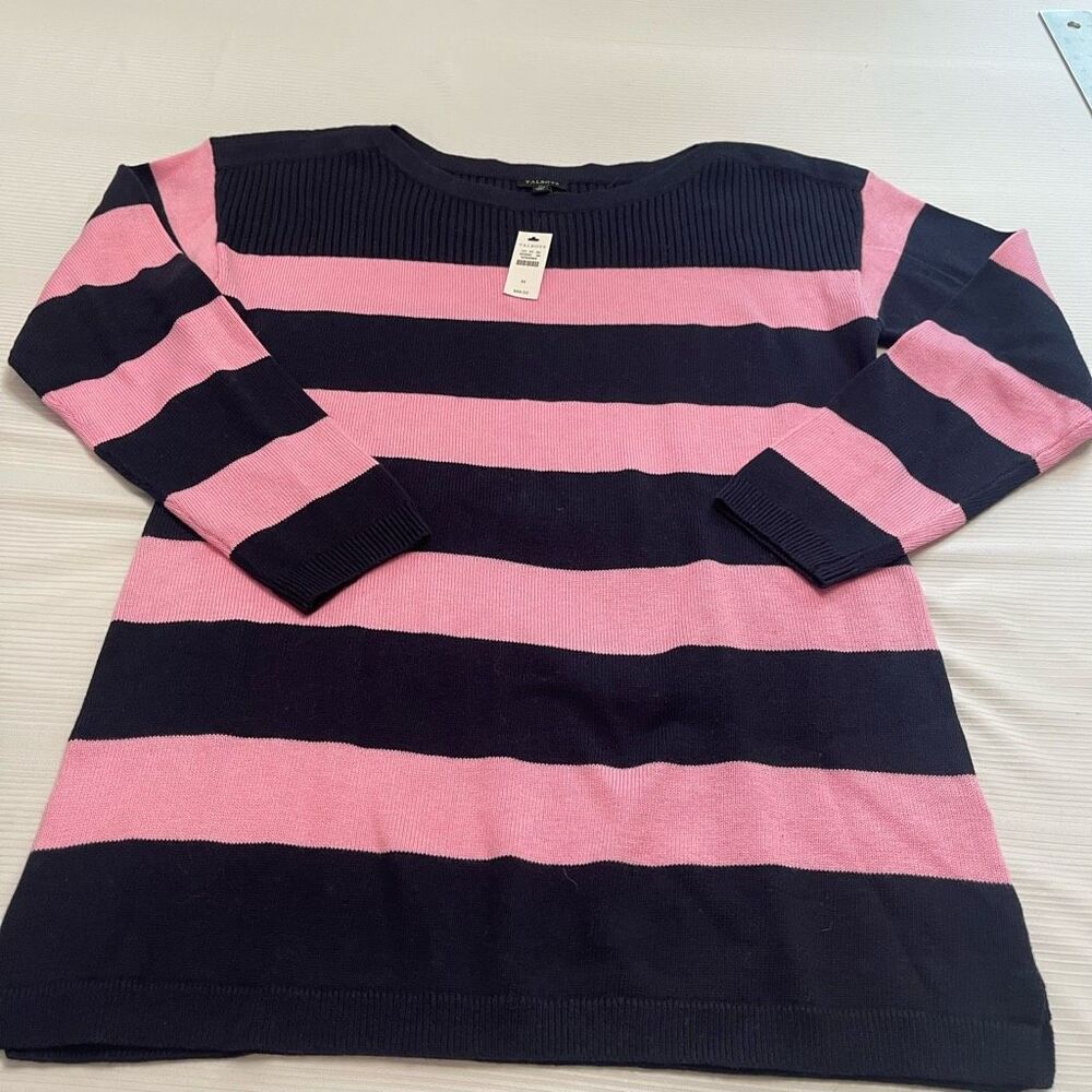 NWOT Talbots Navy Blue Pink Stripe Sweater Size Medium New